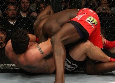 Mir finishes Kongo with this guillotine. Photo: Josh Hedges