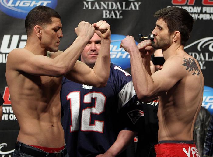 Nick Diaz e Carlos Condit se encaram. Foto: UFC