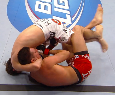 Elkins goes for a guillotine attempt on round 1 during his bout at UFC 154 in Montreal, Canada