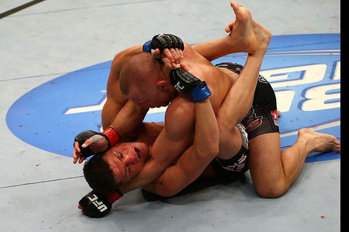 GSP anula o jogo de Nick Diaz e mantem cinturão no UFC 158. Foto: josh Hedges/Zuffa LCC via Getty Images