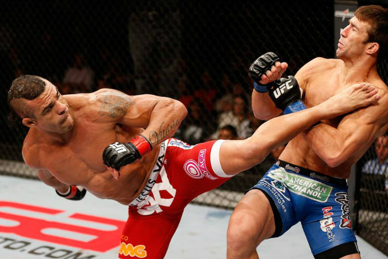 Vitor Belfort, shown here knocking out Luke Rockhold in the main event of UFC on FX 8 in Brazil, doesn't feel Gegard Mousasi deserves a fight with him. Photo via UFC Facebook.