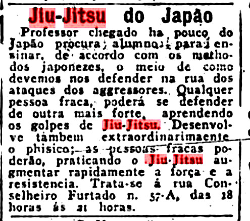 Anúncio de aulas de Jiu-Jitsu em São Paulo, em 1914.