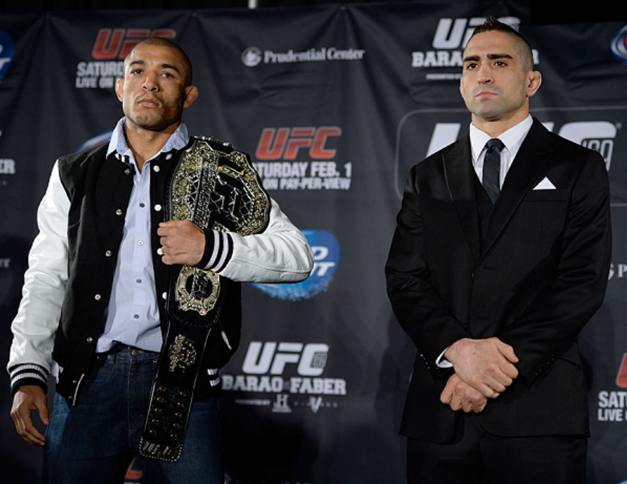 Jose Aldo e Ricardo Lamas na coletiva do ufc 169 Foto Jeff Bottari Zuffa LLC via Getty Images