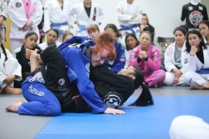 A sneaky choke set-up was taught by Kristina Barlaan with the help of black belt Stephanie Moon. Photo: Erin Herle