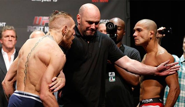 Esquentou! Veja a encarada tensa entre Diego Brandão e McGregor no UFC