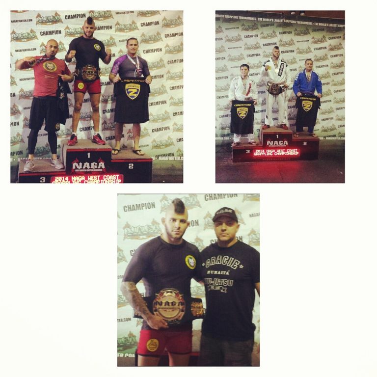 gabriel Checco on the podium (on top) and posing with his coach Mica Cipili (on the bottom).