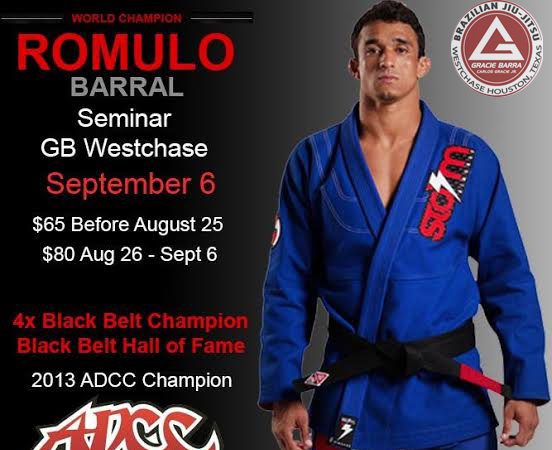 Don’t miss the 4X World Champion Romulo Barral’s seminar at GB Westchase on Sep. 6